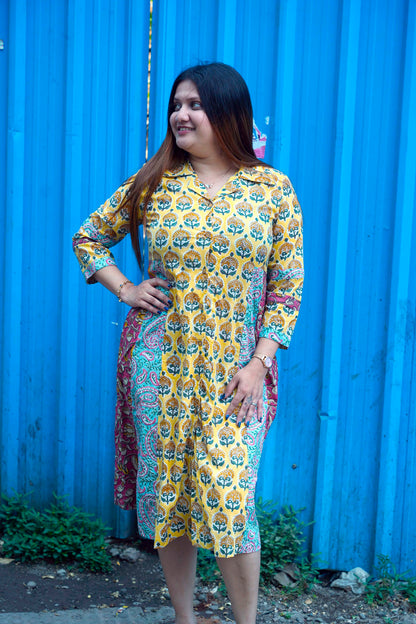 Yellow Bagru Handblock Print Dress