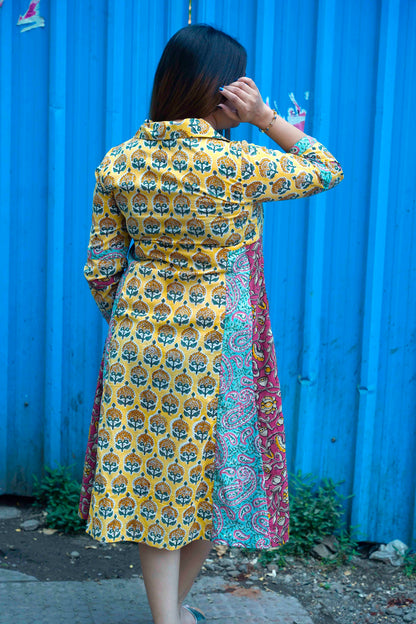 Yellow Bagru Handblock Print Dress
