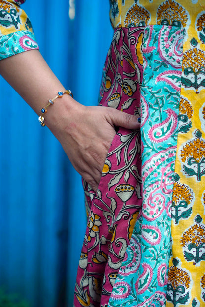 Yellow Bagru Handblock Print Dress