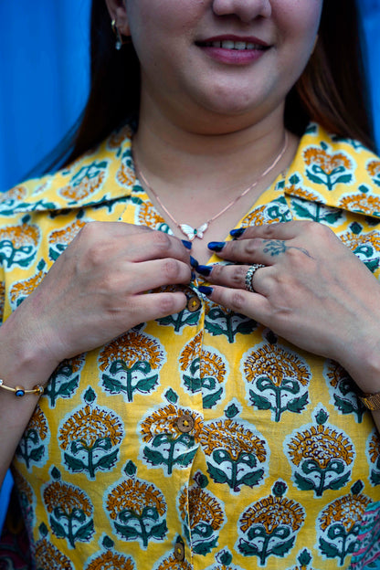 Yellow Bagru Handblock Print Dress