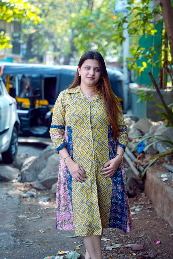 Grey Ajrakh A-Line Dress