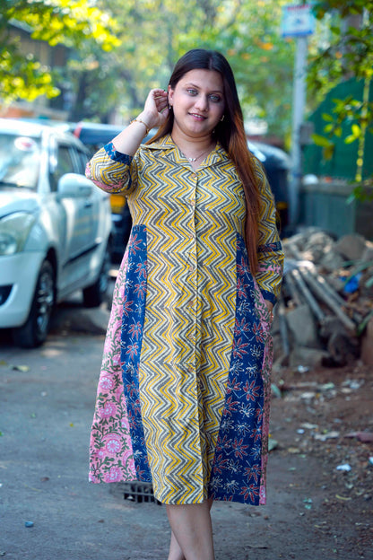 Grey Ajrakh A-Line Dress