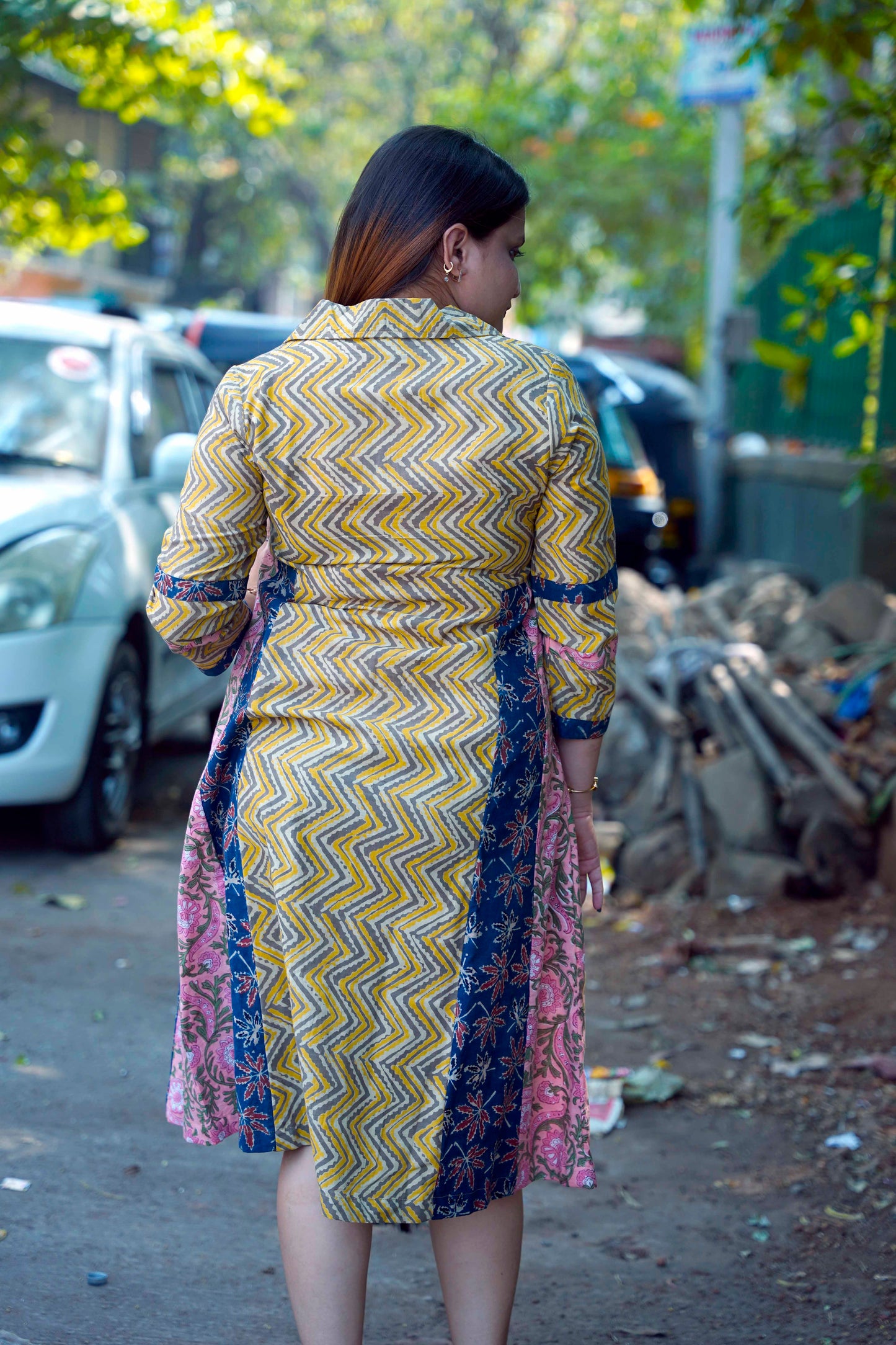 Grey Ajrakh A-Line Dress