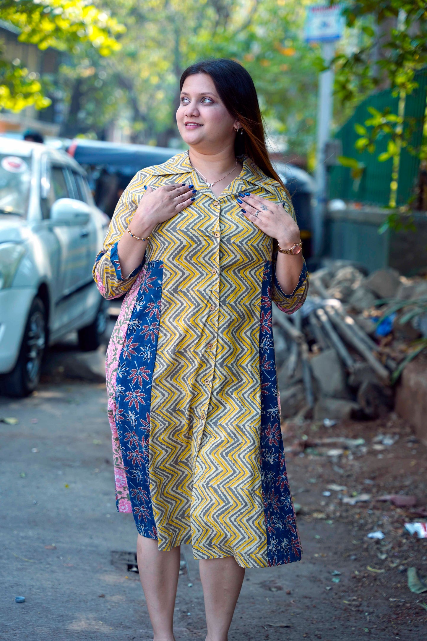 Grey Ajrakh A-Line Dress
