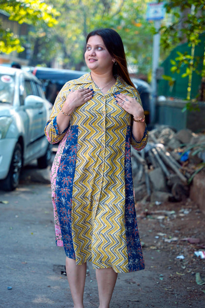 Grey Ajrakh A-Line Dress