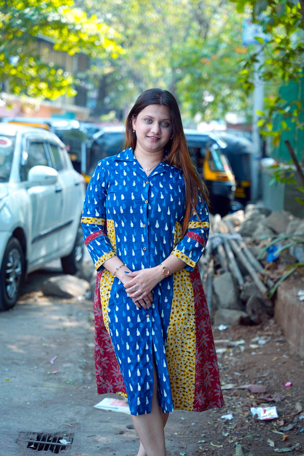 Indigo Dabu Handprinted Dress