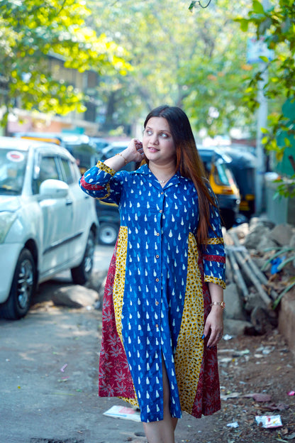 Indigo Dabu Handprinted Dress