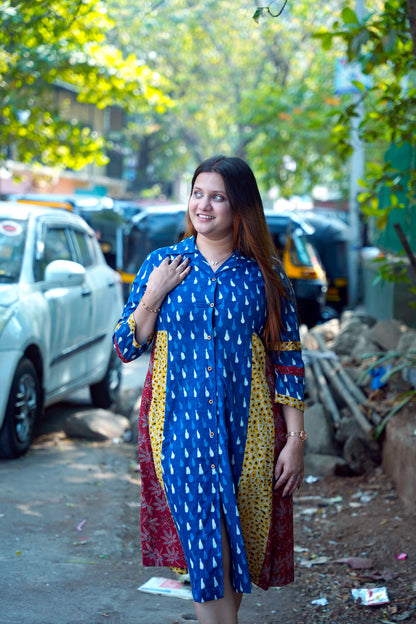 Indigo Dabu Handprinted Dress