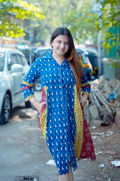 Indigo Dabu Handprinted Dress