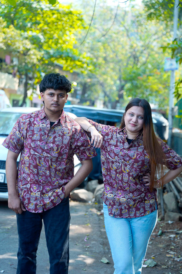 Brown Kalamkari Short Sleeve Shirt
