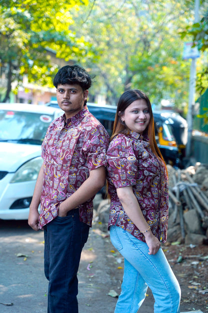 Brown Kalamkari Short Sleeve Shirt