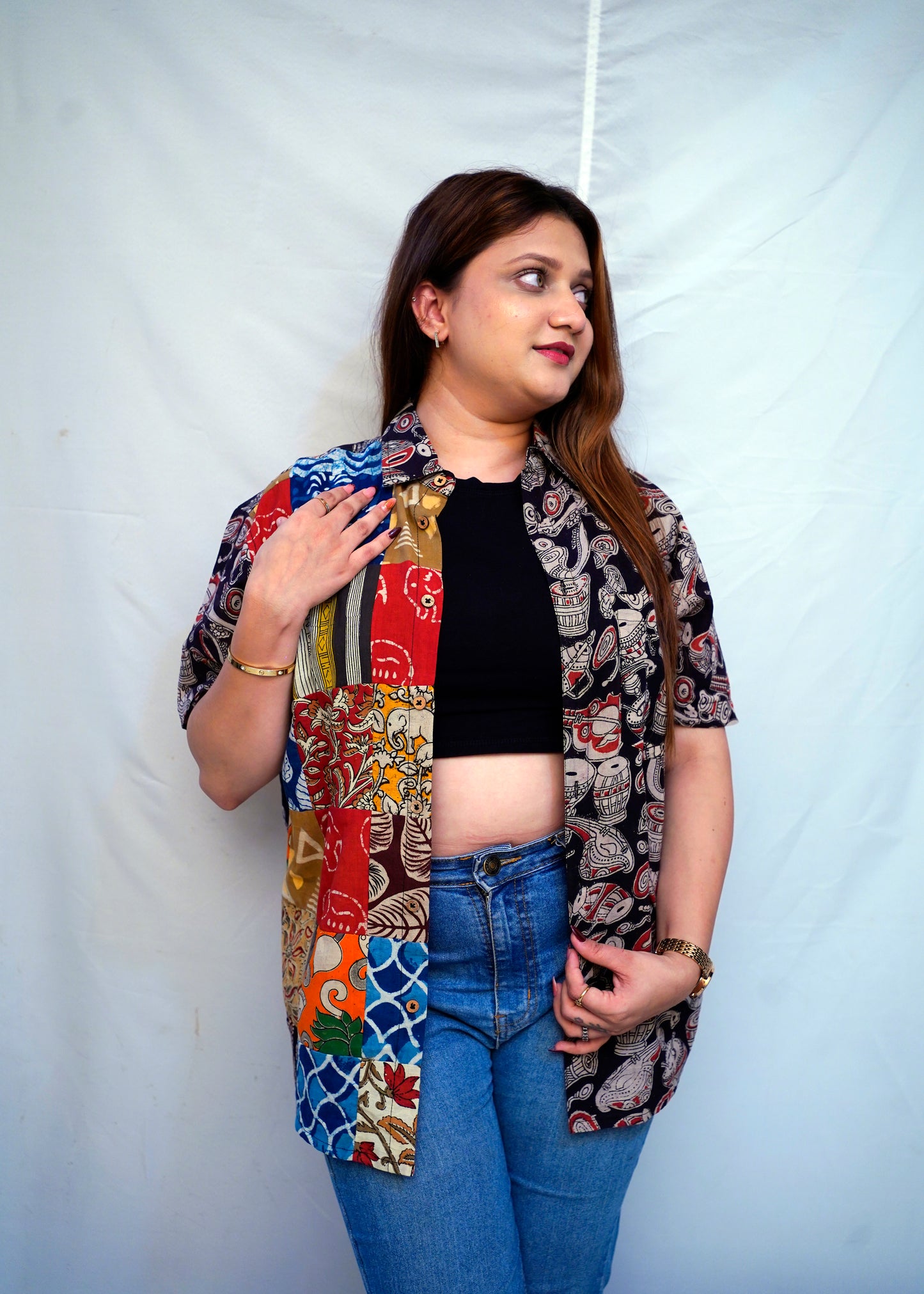100% Cotton Black Kalamkari HandBlock Patchwork Shirt for Women | Rooh E Azah
