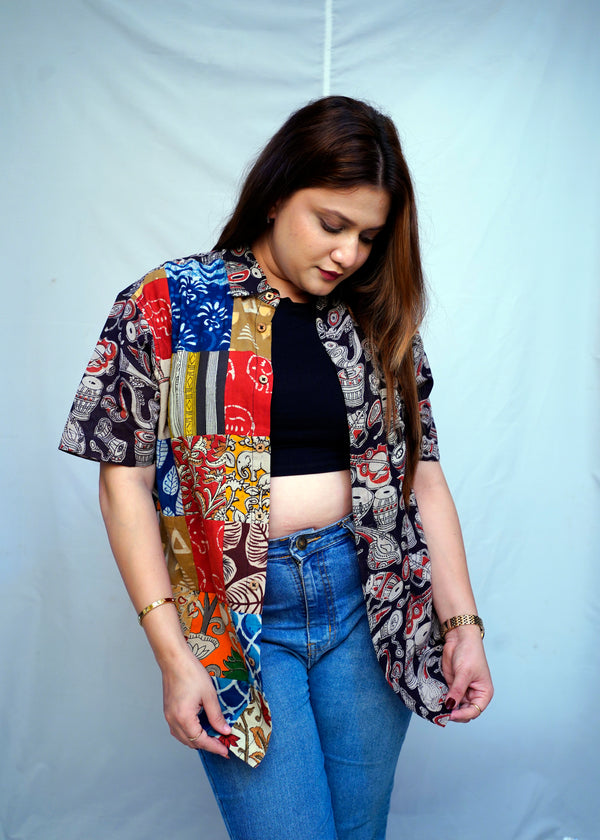 100% Cotton Black Kalamkari HandBlock Patchwork Shirt for Women | Rooh E Azah