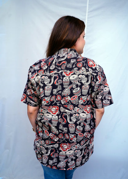 100% Cotton Black Kalamkari HandBlock Patchwork Shirt for Women | Rooh E Azah