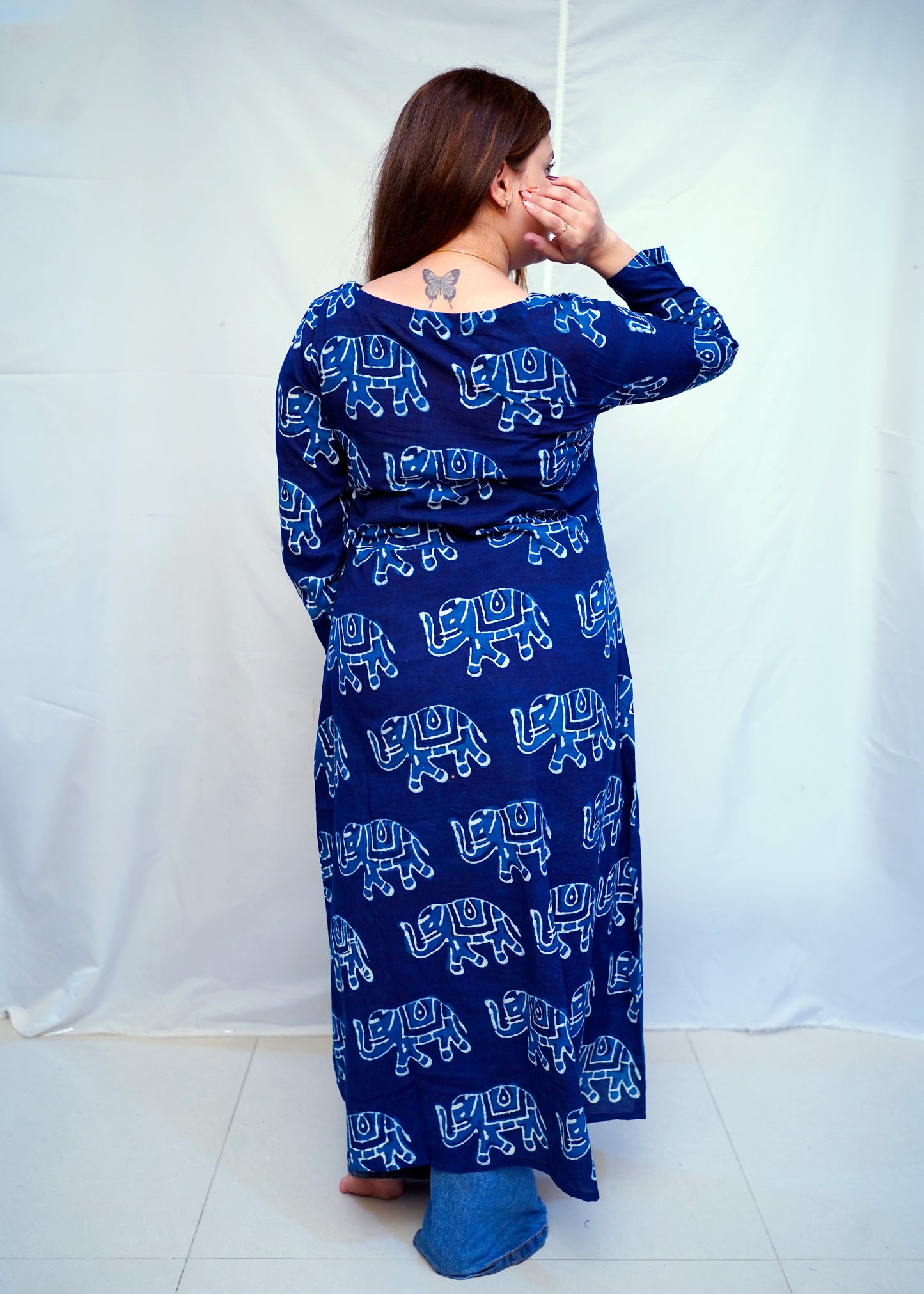 Cotton Dabu Hand Block Printed Long Side Slit Kurti for Women | Rooh E Azah