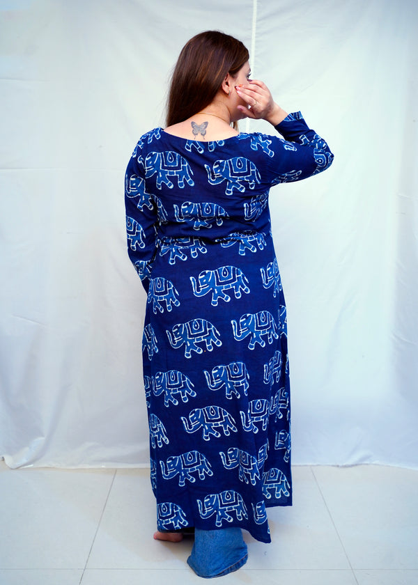 Cotton Dabu Hand Block Printed Long Side Slit Kurti for Women | Rooh E Azah