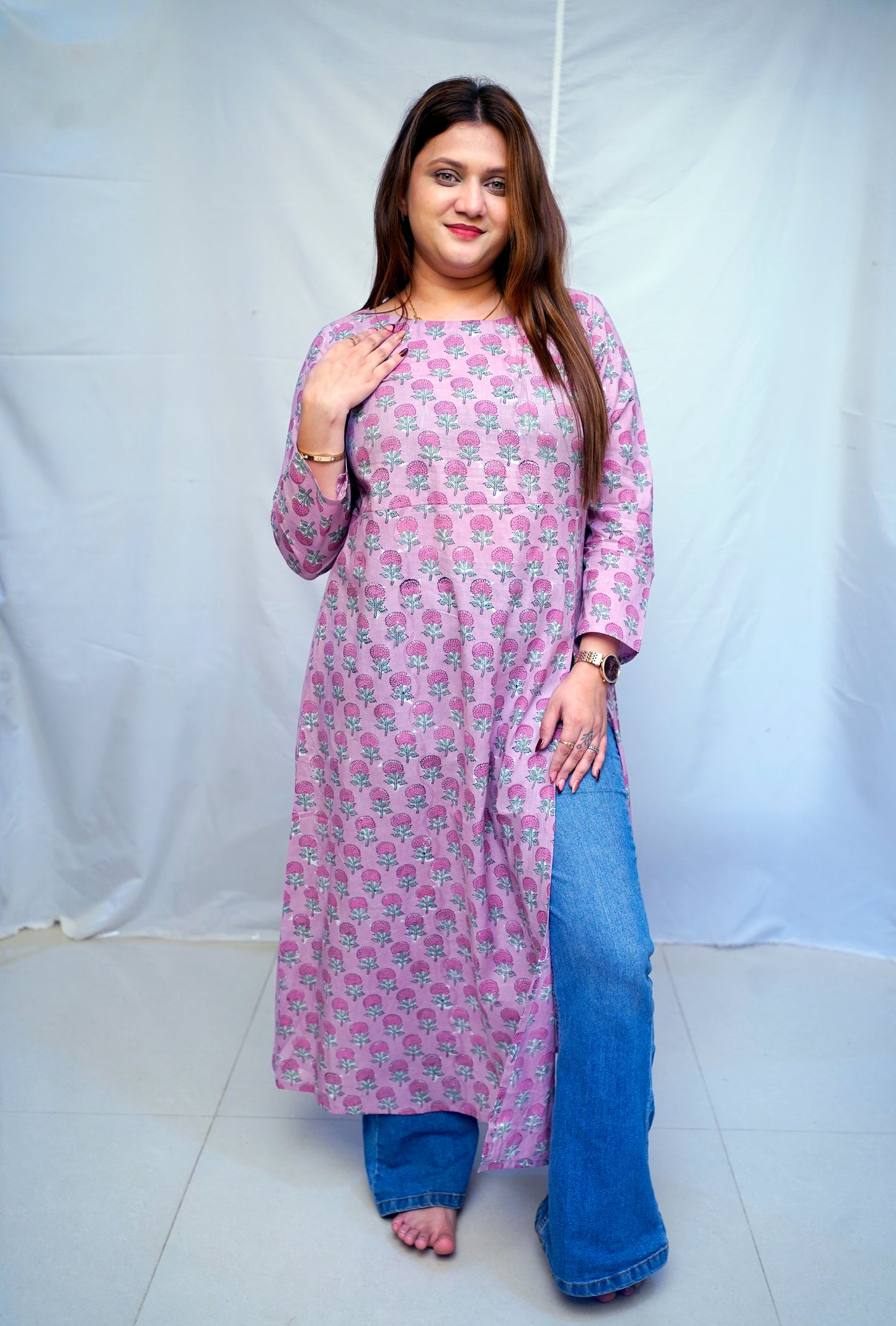 100% Cotton Bagru Hand Block Printed Long Side Slit Kurti for Women | Rooh E Azah