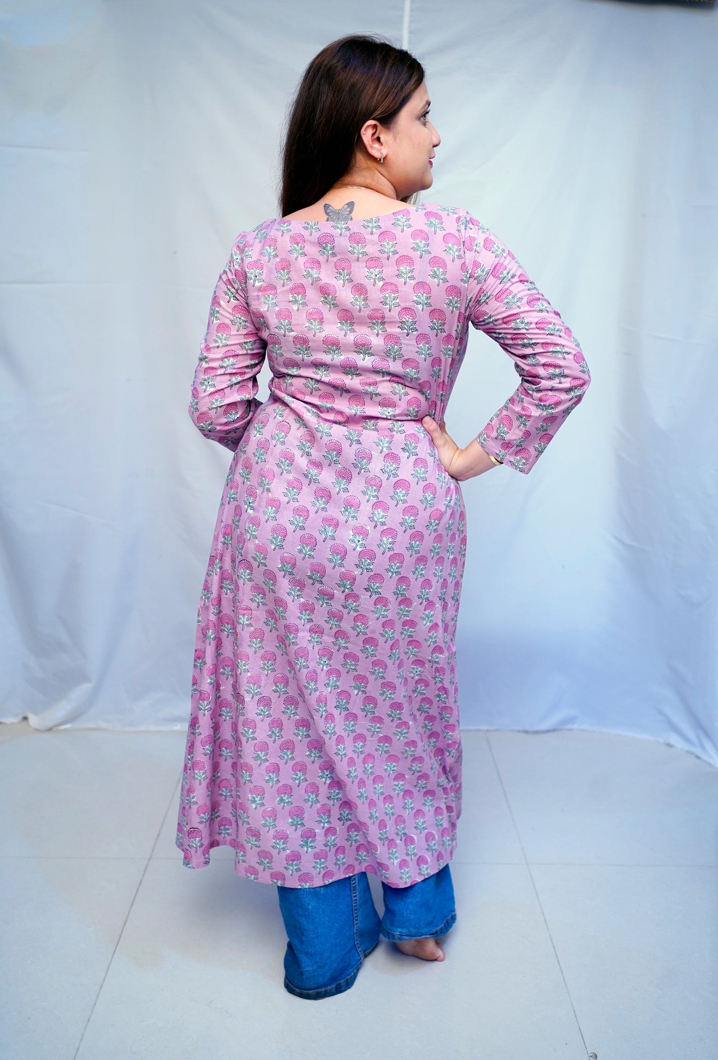 100% Cotton Bagru Hand Block Printed Long Side Slit Kurti for Women | Rooh E Azah
