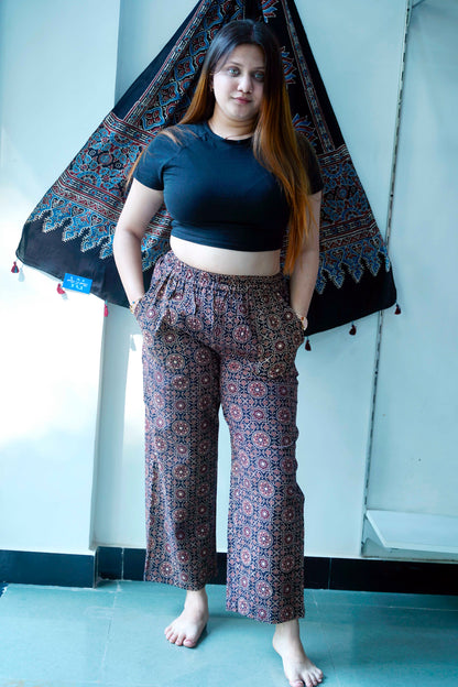 Black Ajrakh All Over Print Plazzo Pants