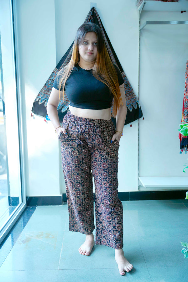 Black Ajrakh All Over Print Plazzo Pants