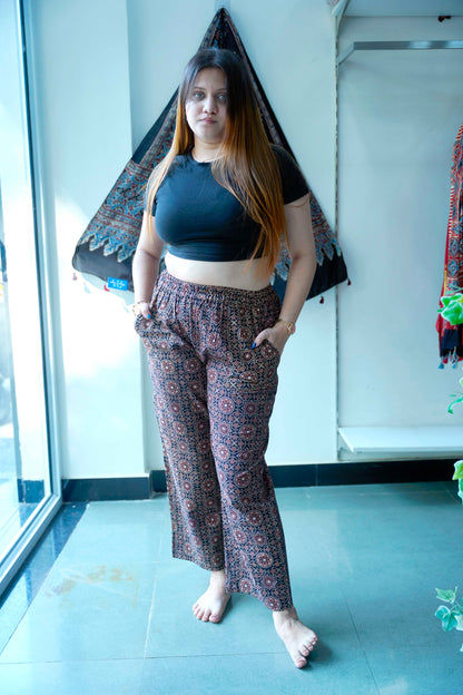 Black Ajrakh All Over Print Plazzo Pants