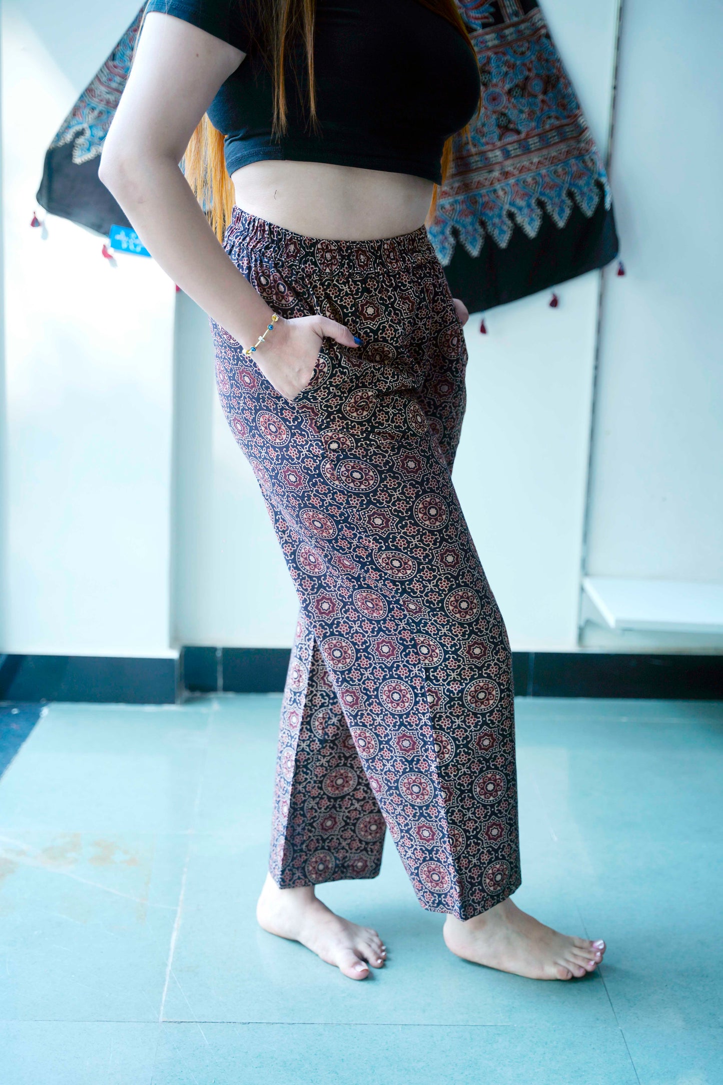 Black Ajrakh All Over Print Plazzo Pants