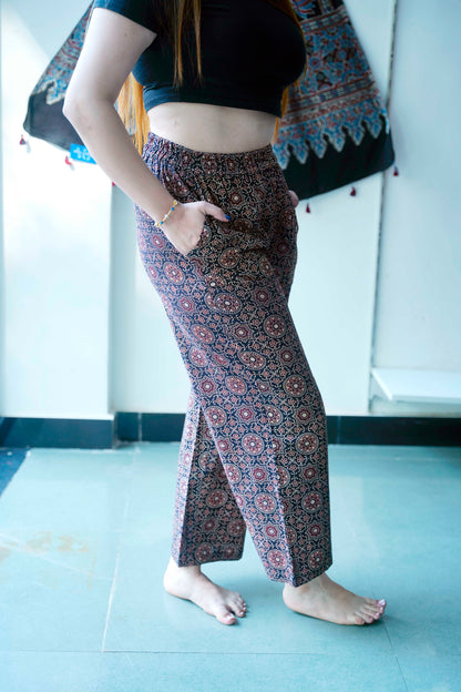 Black Ajrakh All Over Print Plazzo Pants