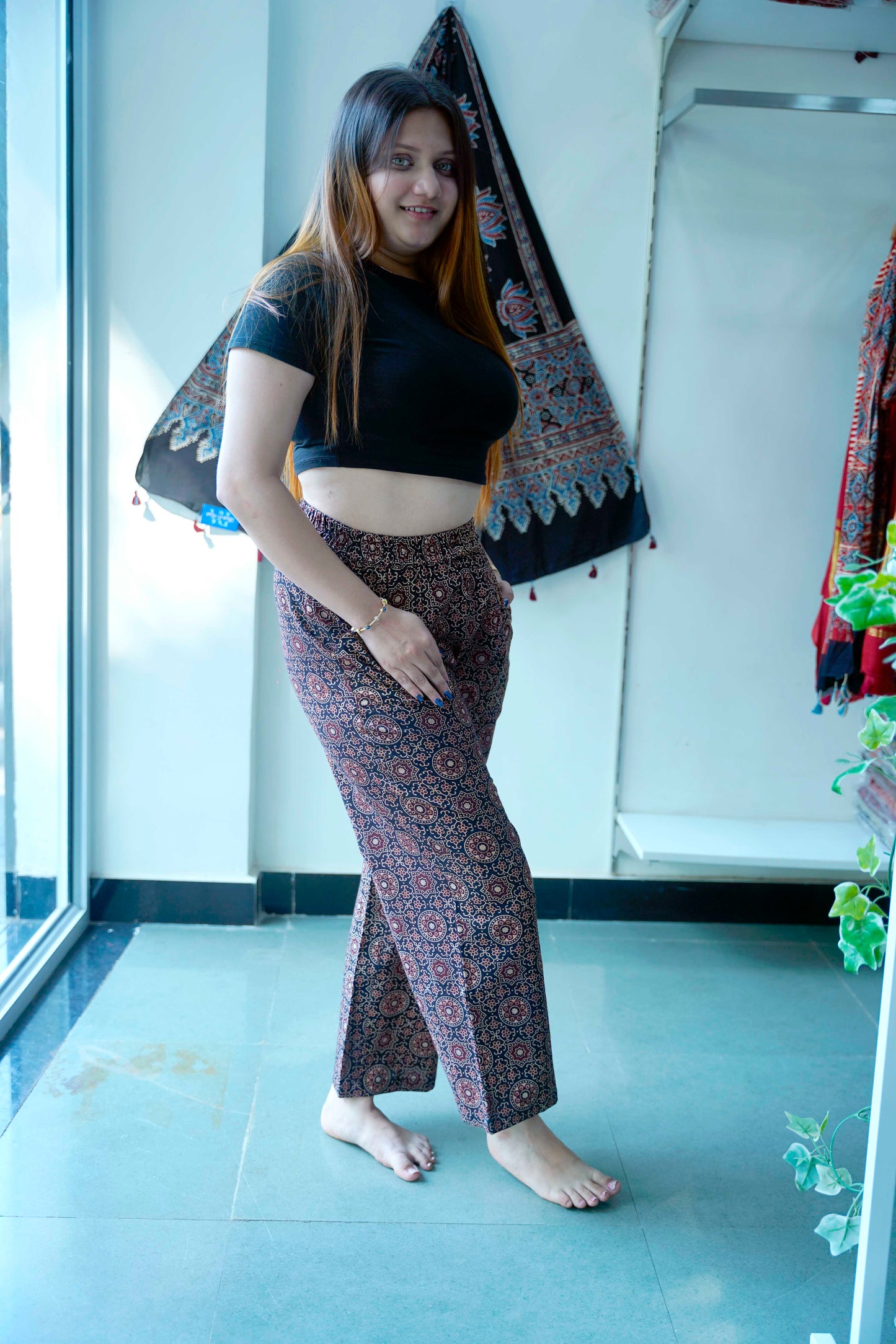 Black Ajrakh All Over Print Plazzo Pants