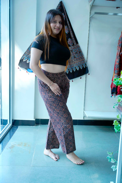 Black Ajrakh All Over Print Plazzo Pants