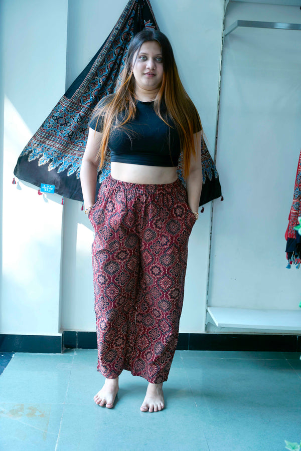 Red All Over Ajrakh Print Plazzo Pants