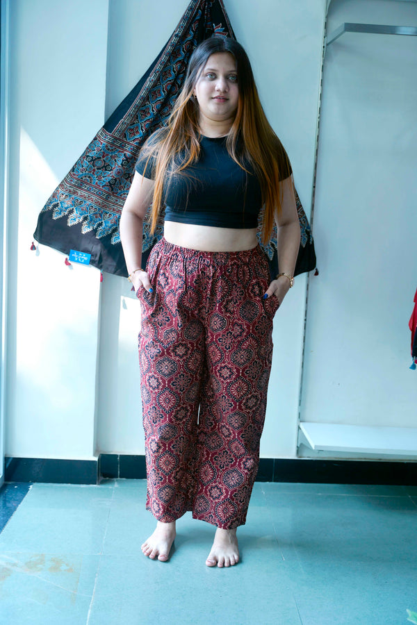 Red All Over Ajrakh Print Plazzo Pants