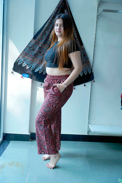 Red All Over Ajrakh Print Plazzo Pants