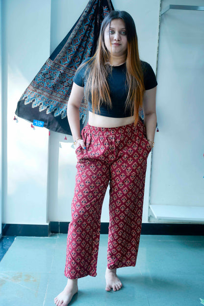 Red Ajrakh Booti Print Palazzo Pants
