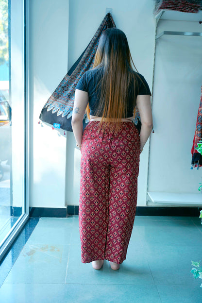 Red Ajrakh Booti Print Palazzo Pants