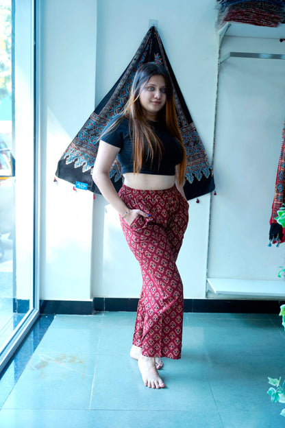 Red Ajrakh Booti Print Palazzo Pants