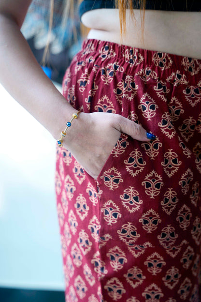 Red Ajrakh Booti Print Palazzo Pants