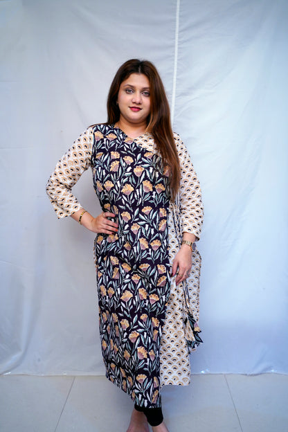 Women’s White Bagru Handblock Printed 100% Cotton Angrakha Kurti | Rooh E Azah