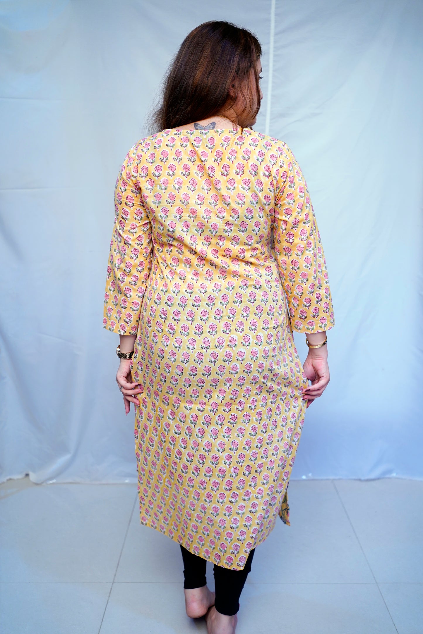 Women’s Yellow Bagru Handblock Printed  Cotton Angrakha Kurti | Rooh E Azah