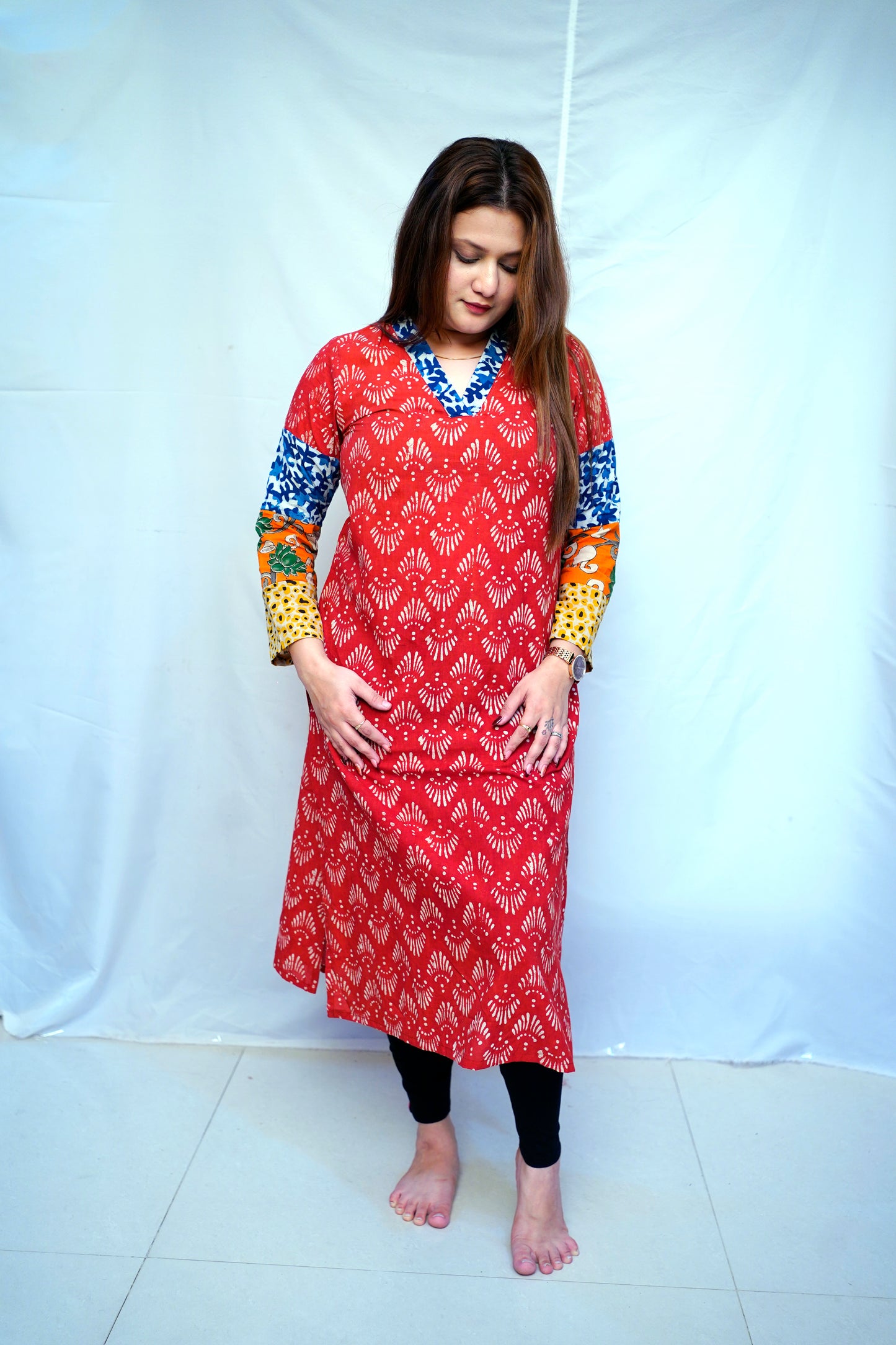 100% Cotton Red Dabu Handblock Printed Long Kurti for Women | Rooh E Azah
