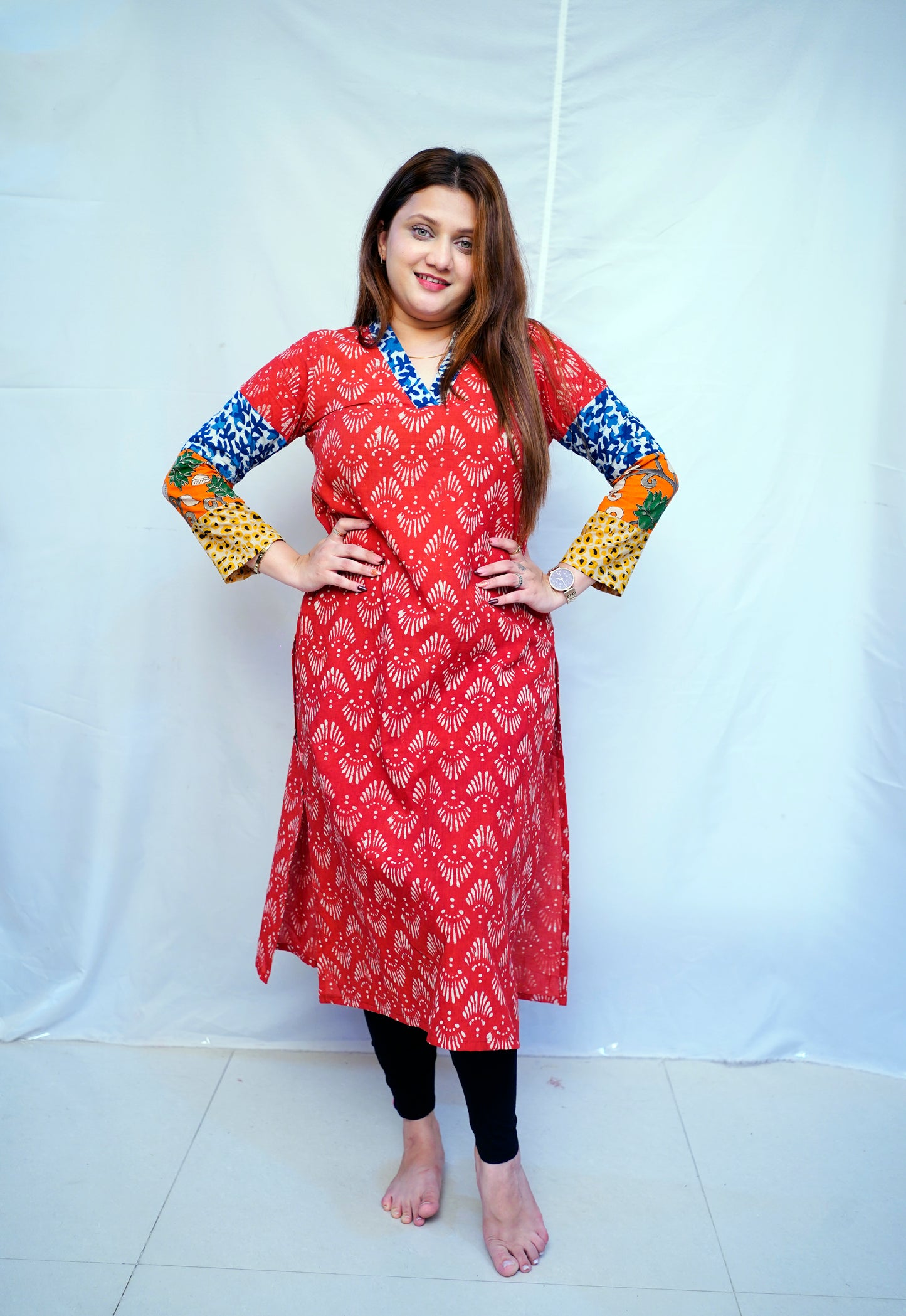 100% Cotton Red Dabu Handblock Printed Long Kurti for Women | Rooh E Azah