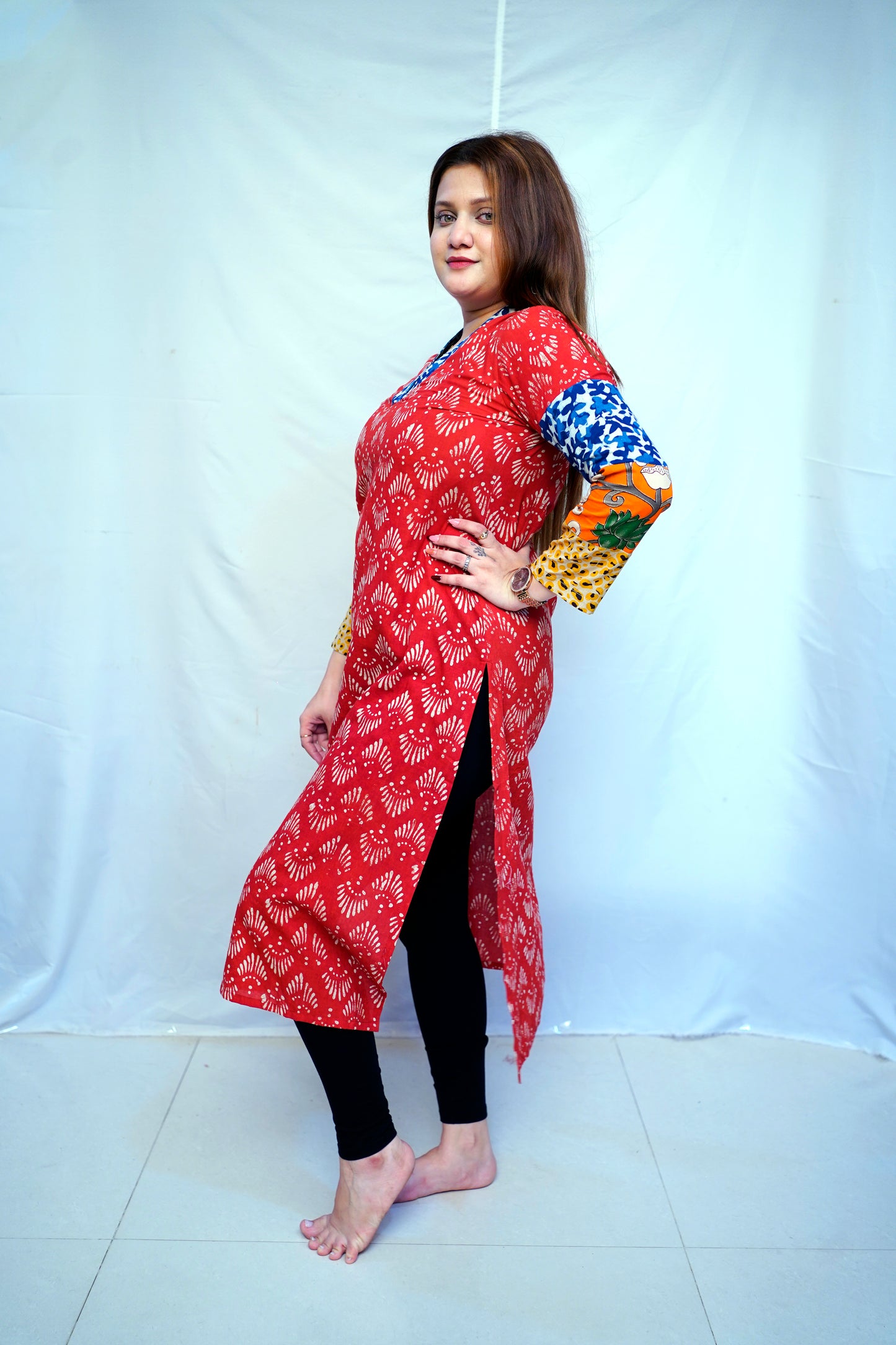 100% Cotton Red Dabu Handblock Printed Long Kurti for Women | Rooh E Azah