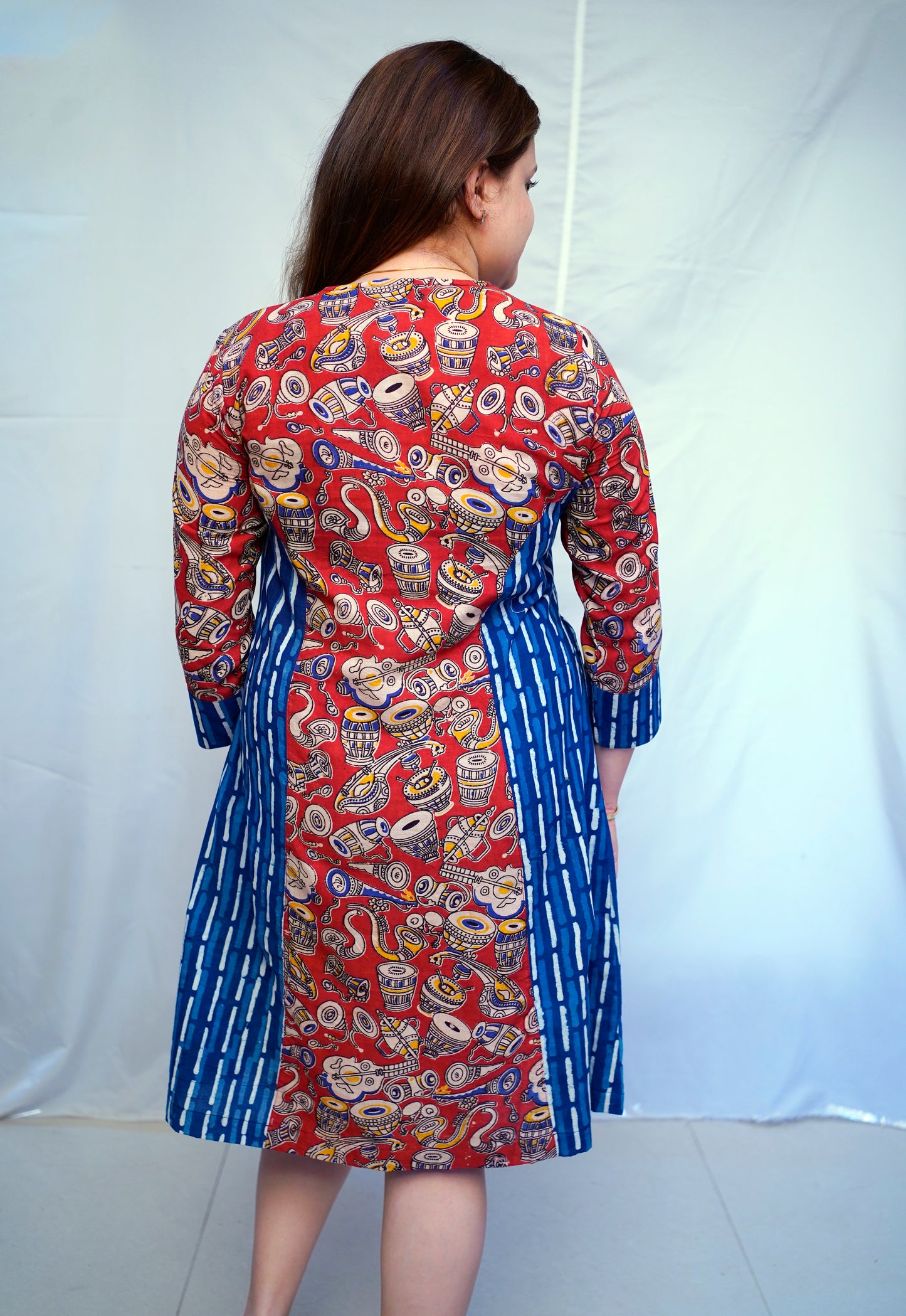Rooh E Azah Red Kalamkari Handblock  Printed Cotton Knee-Length Dress