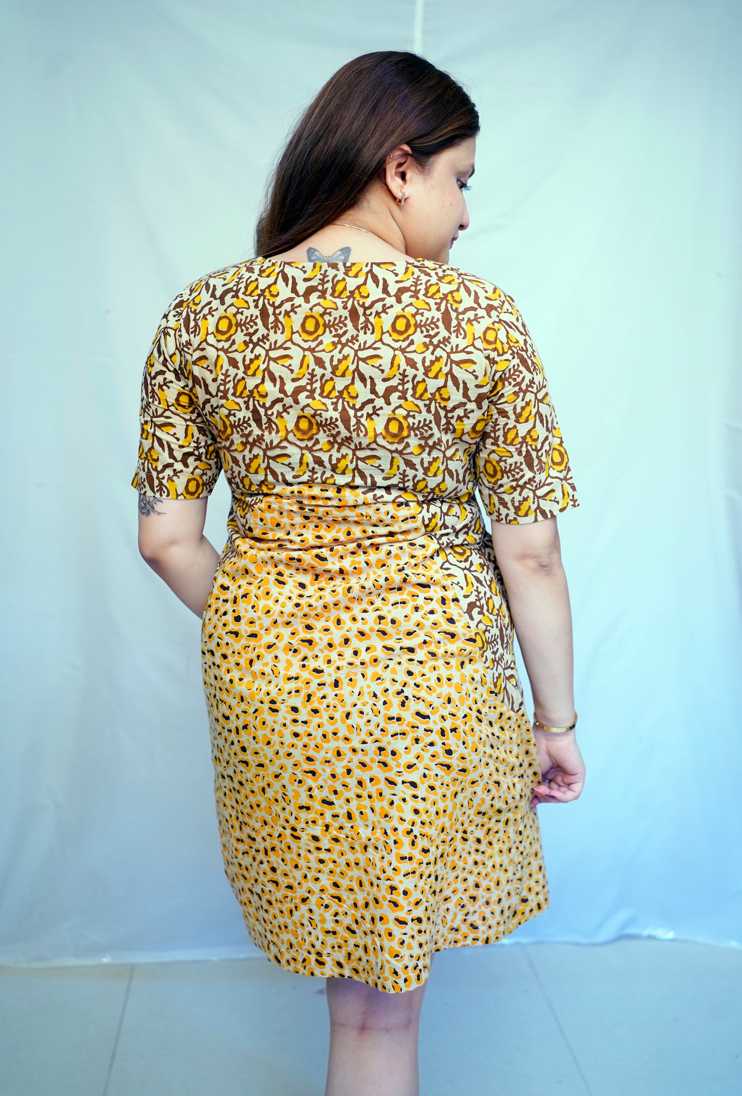 Brown Kalamkari Handblock Printed Cotton Knee-Length Dress | Rooh E Azah
