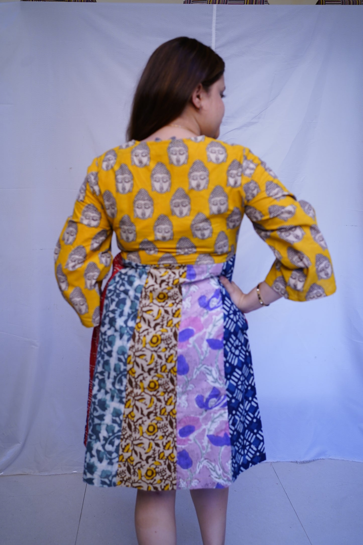 Rooh E Azah 100% Cotton Yellow Kalamkari Handblock Printed Knee-Length Dress