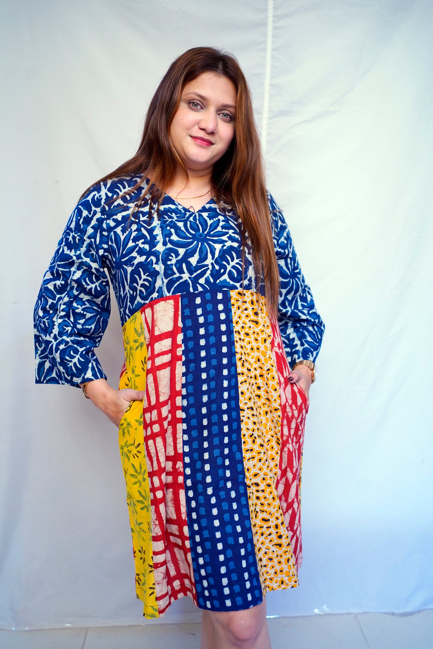 Rooh E Azah Indigo Dabu Handblock Printed Cotton Knee-Length Dress