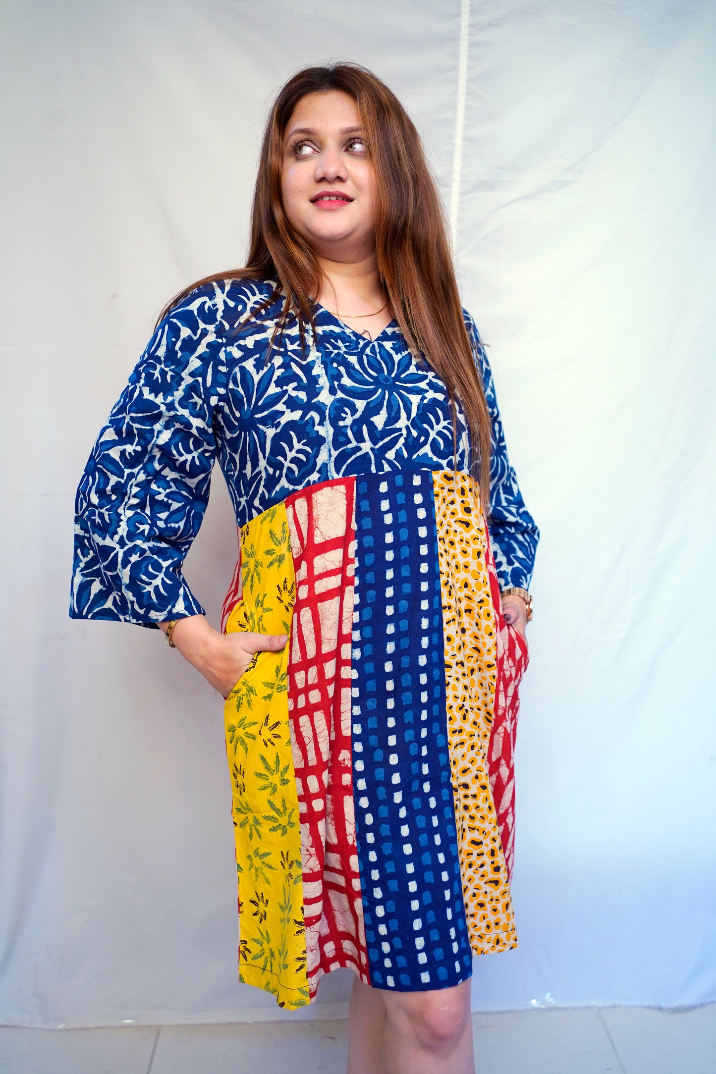 Rooh E Azah Indigo Dabu Handblock Printed Cotton Knee-Length Dress