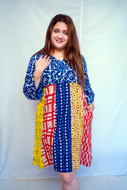 Rooh E Azah Indigo Dabu Handblock Printed Cotton Knee-Length Dress