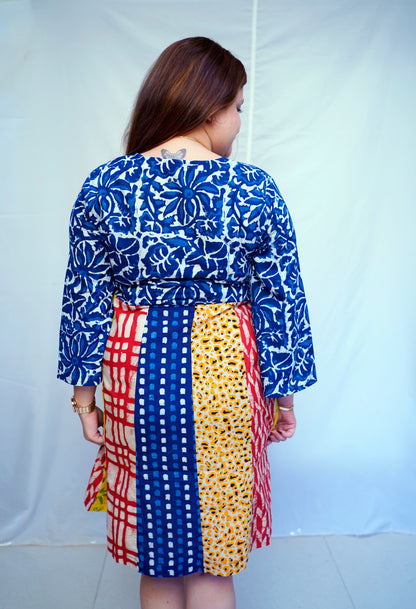 Rooh E Azah Indigo Dabu Handblock Printed Cotton Knee-Length Dress