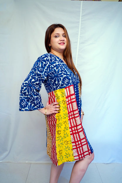 Rooh E Azah Indigo Dabu Handblock Printed Cotton Knee-Length Dress