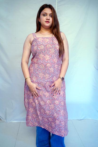 Women’s Light Brown Bagru HandBlock Prinnted 100% Cotton Long Kurti | Rooh E Azah